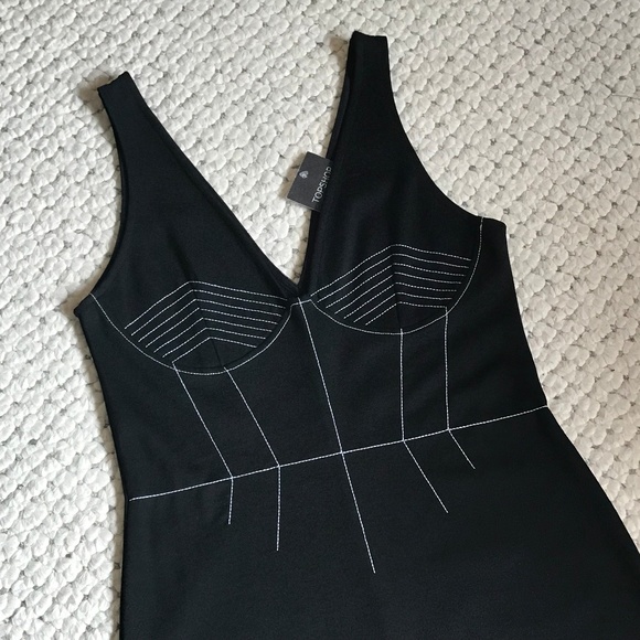 Topshop Black LBD Trompe-loeil Dress!white NWT 468 - Picture 3 of 8